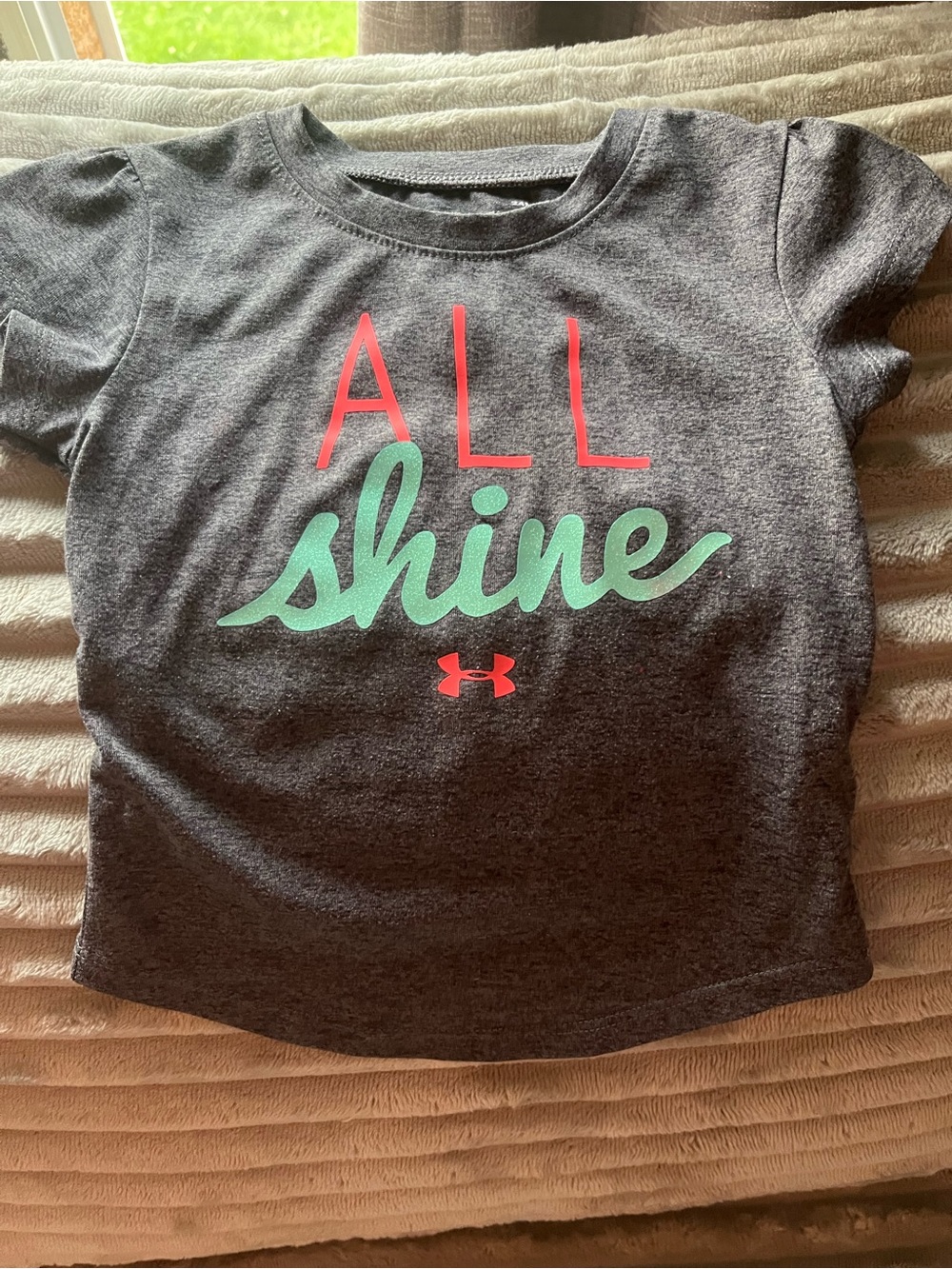Under Armour Gray Short Sleeve Tee with Pink & Mint 'All Shine' Graphic